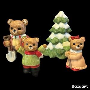 Vintage Homco 5101 Winter Christmas Bears With Tree Figurines Set of 4